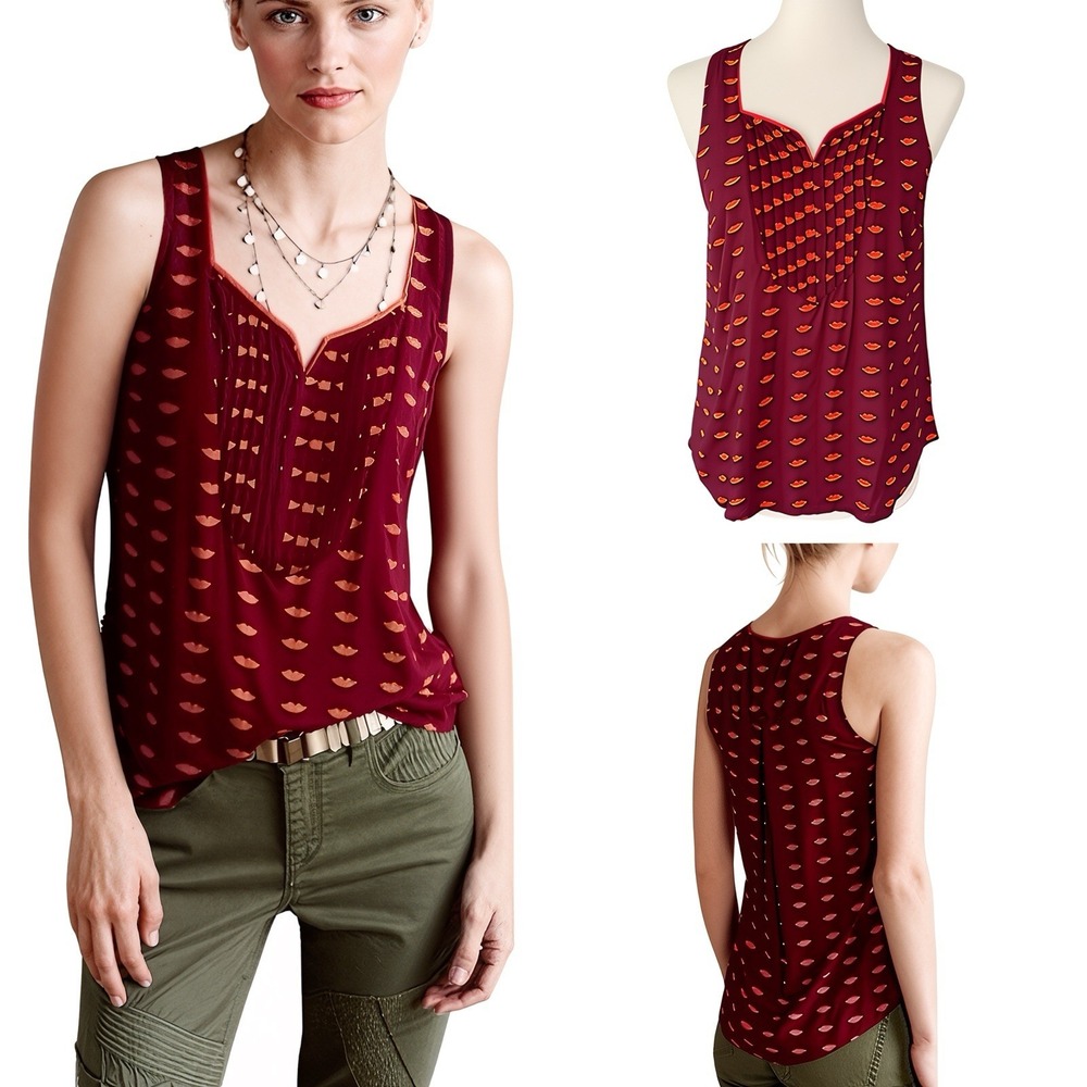 Anthropologie‎ Maeve Sleeveless Top With Lips Spring Summer Size 0